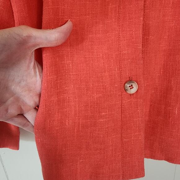 Harve Bernard Linen Blend Button Front Blouse Top Sz 12 Pink - Picture 7 of 11